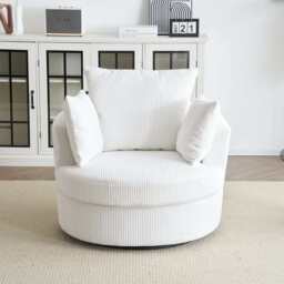 Ruth Corduroy Swivel Armchair With Scatter Cushions, White - thumbnail 1