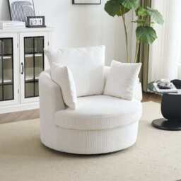 Ruth Corduroy Swivel Armchair With Scatter Cushions, White - thumbnail 2