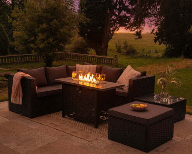 Vancouver 6‑Seater Outdoor Sofa Set with Fire Pit Table - image 1
