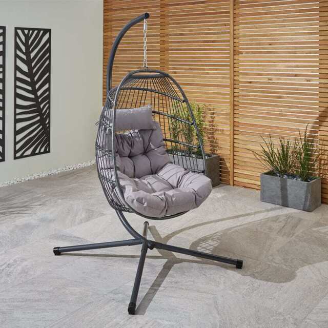 Bradway Hanging Egg Chair with Grey Cushions, Without Rain Cover