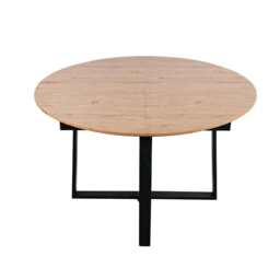 Belluno Industrial Style 160cm Round Extending Dining Table, Brown - thumbnail 3