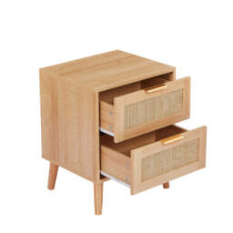 Boho 2 Drawers Rattan Decorated Bedside Storage Cabinet, Two Bedside Table In Nature - thumbnail 5