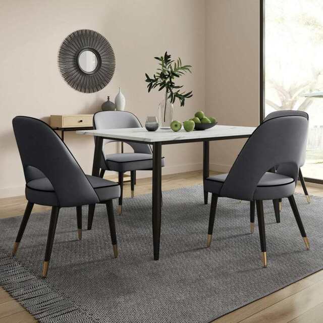 Lisa 120CM Rectangle Marbled Effect Dining Table Set With 4 Chairs, Grey