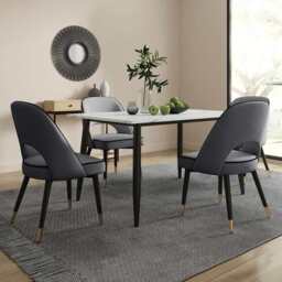 Lisa 120CM Rectangle Marbled Effect Dining Table Set With 4 Chairs, Grey