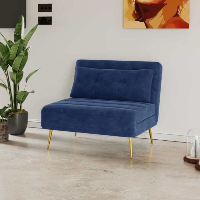 Jola Velvet Foldable Single Sofa Bed with Pillow, Blue - image 1