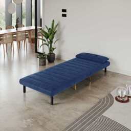 Jola Velvet Foldable Single Sofa Bed with Pillow, Blue - thumbnail 3