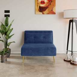 Jola Velvet Foldable Single Sofa Bed with Pillow, Blue - thumbnail 2
