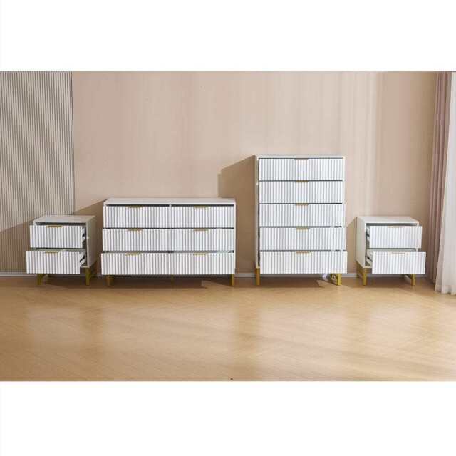 Mercury Ridged 4 Piece  Bedroom Set With Chest And Bedside Tables, White - image 1