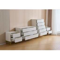 Mercury Ridged 4 Piece  Bedroom Set With Chest And Bedside Tables, White - thumbnail 6