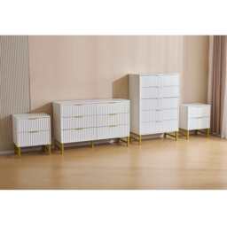 Mercury Ridged 4 Piece  Bedroom Set With Chest And Bedside Tables, White - thumbnail 3