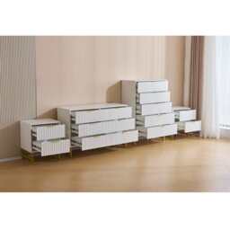 Mercury Ridged 4 Piece  Bedroom Set With Chest And Bedside Tables, White - thumbnail 5