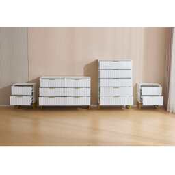 Mercury Ridged 4 Piece  Bedroom Set With Chest And Bedside Tables, White