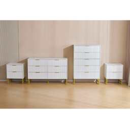 Mercury Ridged 4 Piece  Bedroom Set With Chest And Bedside Tables, White - thumbnail 2