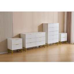 Mercury Ridged 4 Piece  Bedroom Set With Chest And Bedside Tables, White - thumbnail 4