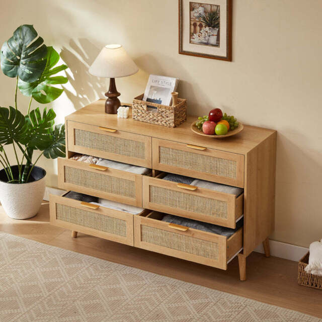 Nature Boho 4-Piece Rattan Bedroom Set with Wardrobe and Cabinets - image 1