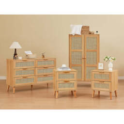 Nature Boho 4-Piece Rattan Bedroom Set with Wardrobe and Cabinets - thumbnail 2