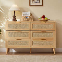 Nature Boho 4-Piece Rattan Bedroom Set with Wardrobe and Cabinets - thumbnail 3