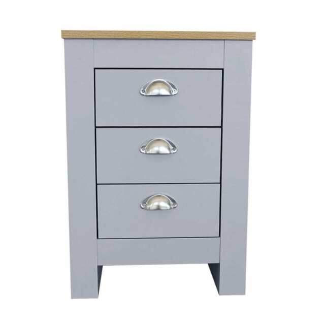 Heritage 3 Drawer Bedside Table Bedside Cabinet, Grey - image 1