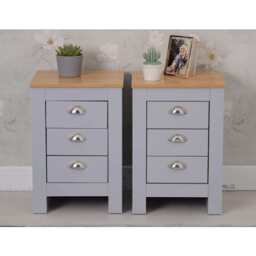 Heritage 3 Drawer Bedside Table Bedside Cabinet, Grey - thumbnail 2