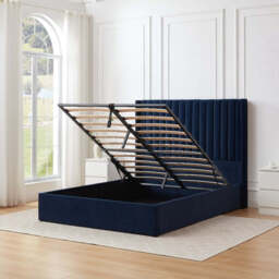 Russell Pneumatic Ottoman Storage Bed Double / King Bed Lift Up Storage Bed Frame, Double / Blue Velvet