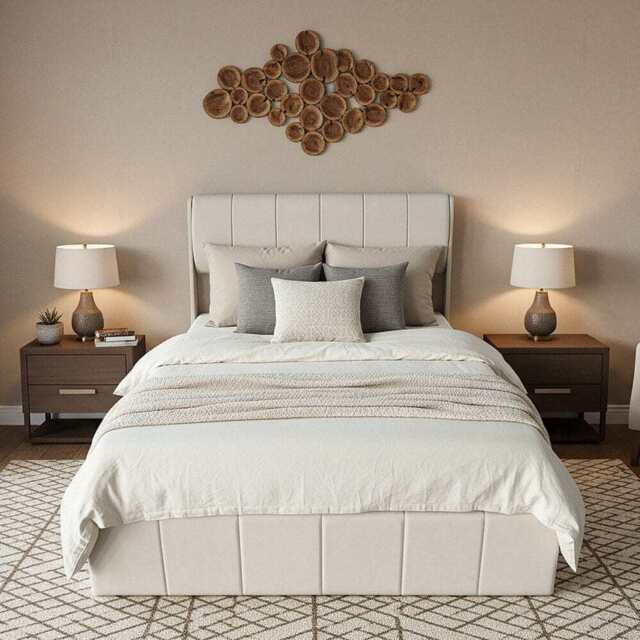 Velvet Upholstered Lift Up Ottoman Bed Frame with 3 Drawers Double Bed, Cream - image 1