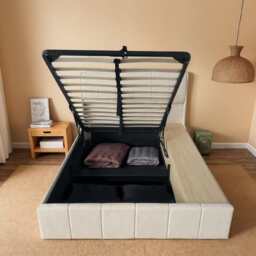 Velvet Upholstered Lift Up Ottoman Bed Frame with 3 Drawers Double Bed, Cream - thumbnail 4