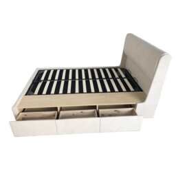 Velvet Upholstered Lift Up Ottoman Bed Frame with 3 Drawers Double Bed, Cream - thumbnail 8