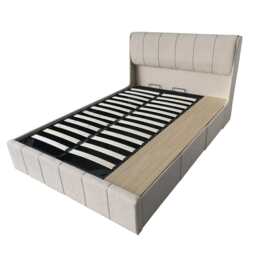 Velvet Upholstered Lift Up Ottoman Bed Frame with 3 Drawers Double Bed, Cream - thumbnail 7