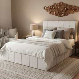 Velvet Upholstered Lift Up Ottoman Bed Frame with 3 Drawers Double Bed, Cream - thumbnail 2