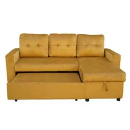 Avery Velvet Reversible Corner Sofa Bed With Storage Chaise, Mustard - thumbnail 8
