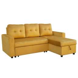 Avery Velvet Reversible Corner Sofa Bed With Storage Chaise, Mustard - thumbnail 5