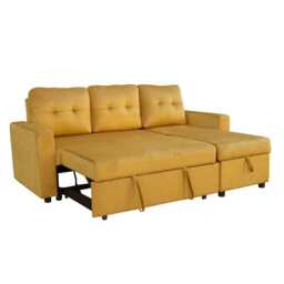 Avery Velvet Reversible Corner Sofa Bed With Storage Chaise, Mustard - thumbnail 9