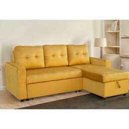 Avery Velvet Reversible Corner Sofa Bed With Storage Chaise, Mustard - thumbnail 3