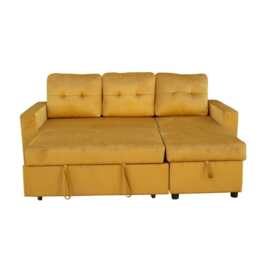 Avery Velvet Reversible Corner Sofa Bed With Storage Chaise, Mustard - thumbnail 7