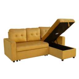 Avery Velvet Reversible Corner Sofa Bed With Storage Chaise, Mustard - thumbnail 6