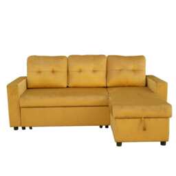 Avery Velvet Reversible Corner Sofa Bed With Storage Chaise, Mustard - thumbnail 4