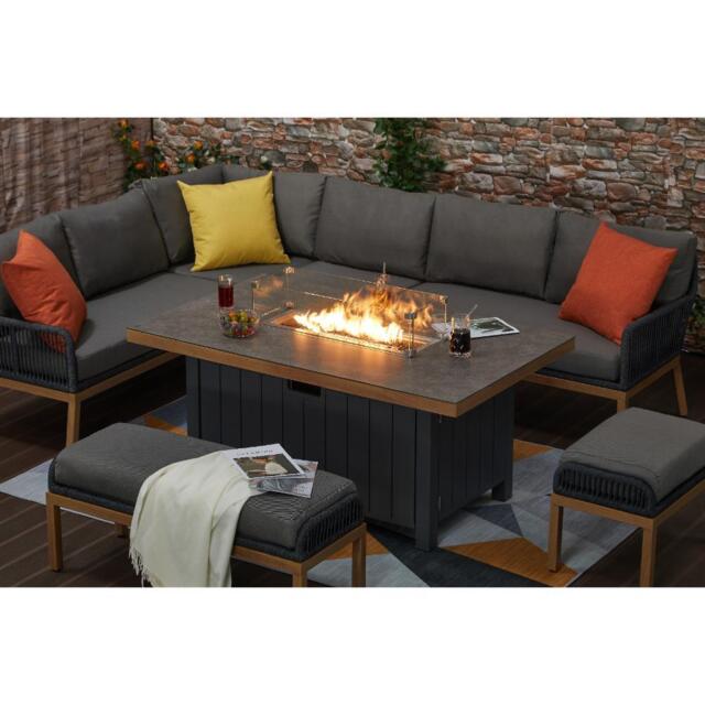 Berlin Outdoor aluminum & Rope 10-Seater Corner Sofa Set with Firepit Table - image 1