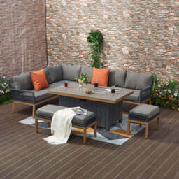 Berlin Outdoor aluminum & Rope 10-Seater Corner Sofa Set with Firepit Table