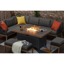 Berlin Outdoor aluminum & Rope 10-Seater Corner Sofa Set with Firepit Table