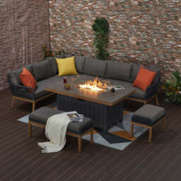 Berlin Outdoor aluminum & Rope 10-Seater Corner Sofa Set with Firepit Table - thumbnail 2