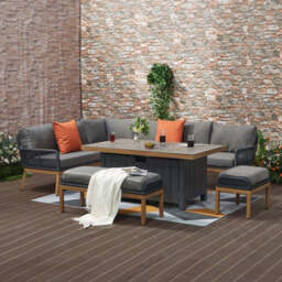 Berlin Outdoor aluminum & Rope 10-Seater Corner Sofa Set with Firepit Table - thumbnail 3