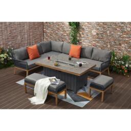 Berlin Outdoor aluminum & Rope 10-Seater Corner Sofa Set with Firepit Table - thumbnail 6