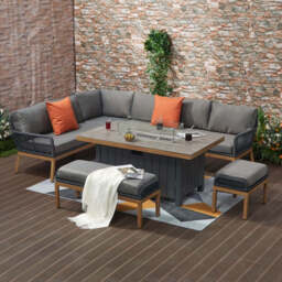 Berlin Outdoor aluminum & Rope 10-Seater Corner Sofa Set with Firepit Table - thumbnail 4