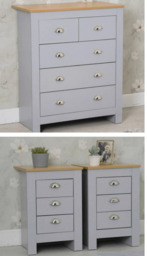 Heritage 3 Piece Tall Chest and Bedside Tables Set In Grey - thumbnail 1