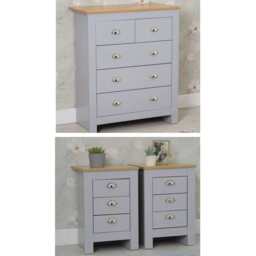 Heritage 3 Piece Tall Chest and Bedside Tables Set In Grey - thumbnail 2