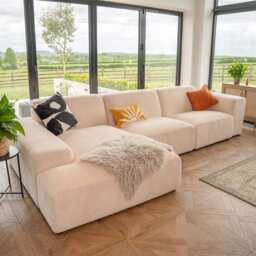 Grande Corduroy 4 Seater Sofa with Corner Chaise, Beige - thumbnail 4