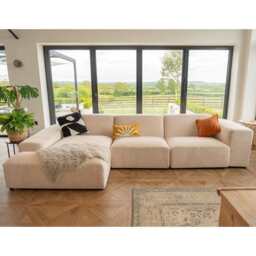 Grande Corduroy 4 Seater Sofa with Corner Chaise, Beige - thumbnail 3