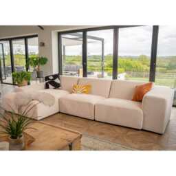 Grande Corduroy 4 Seater Sofa with Corner Chaise, Beige - thumbnail 1