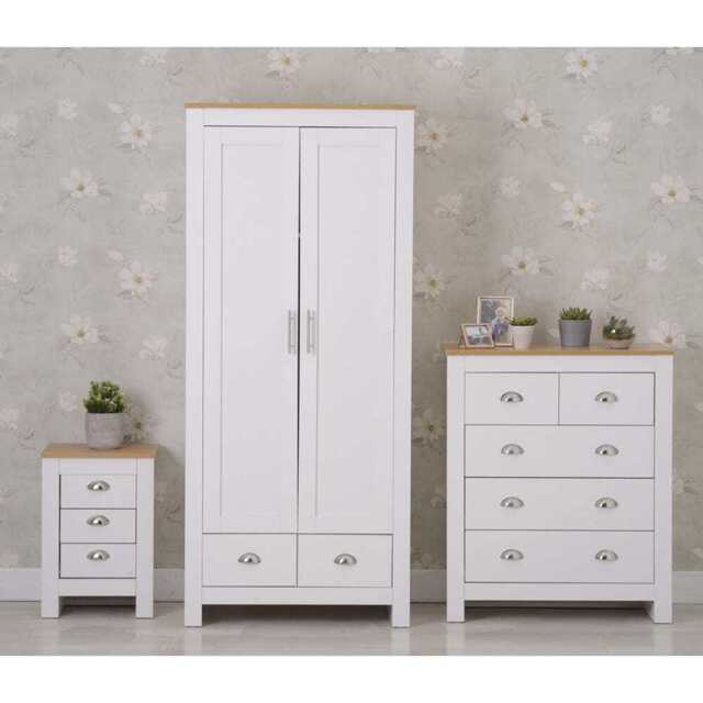 Heritage 3 Piece Bedroom Set Wardrobe Chest Bedside Table Set, White