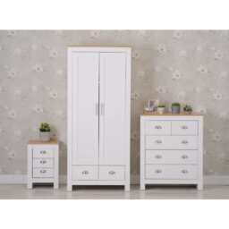 Heritage 3 Piece Bedroom Set Wardrobe Chest Bedside Table Set, White - thumbnail 2